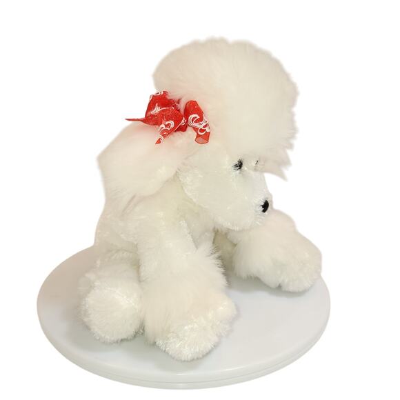 Dan Dee White Poodle Plush 10" Red Ribbon Dog Stuffed Animal Toy Plushie Stuffy - Picture 12 of 13